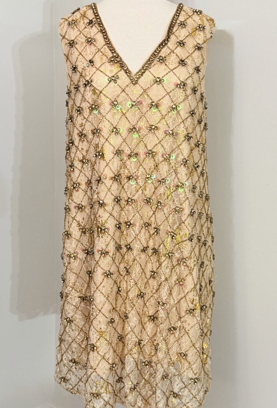 NEW Let Me Be Crystal Embellished Mini Shift Dress Neutral L Large NWT $248
